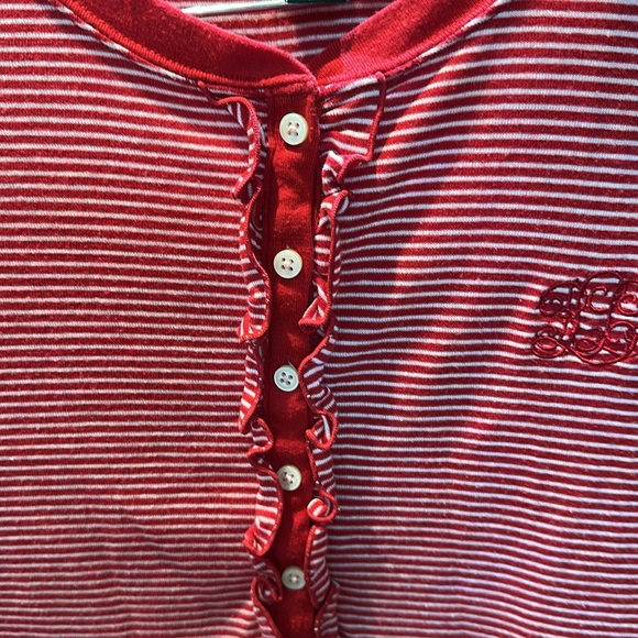 Red Striped Long Sleeve Henley Dress - Picture 3 of 6